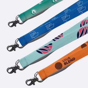 Crea lanyards personalizados con logotipos, colores y opciones de impresion
